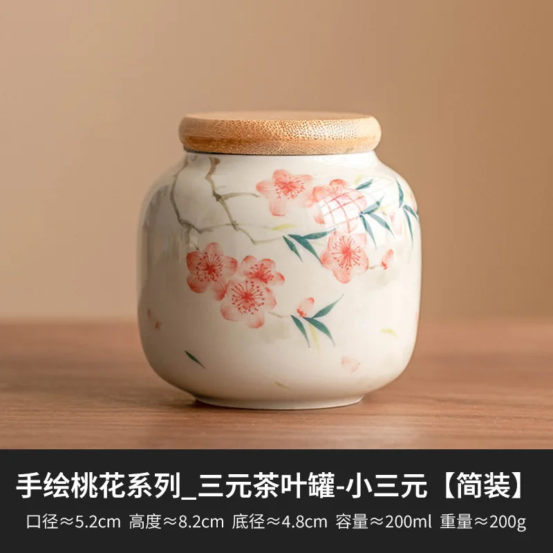 European Ceramic Storage Jar with Cover Hand Painted Flowers for Decoration Tabletop Sealed Tea Canister Kitchen Grain Dispenser